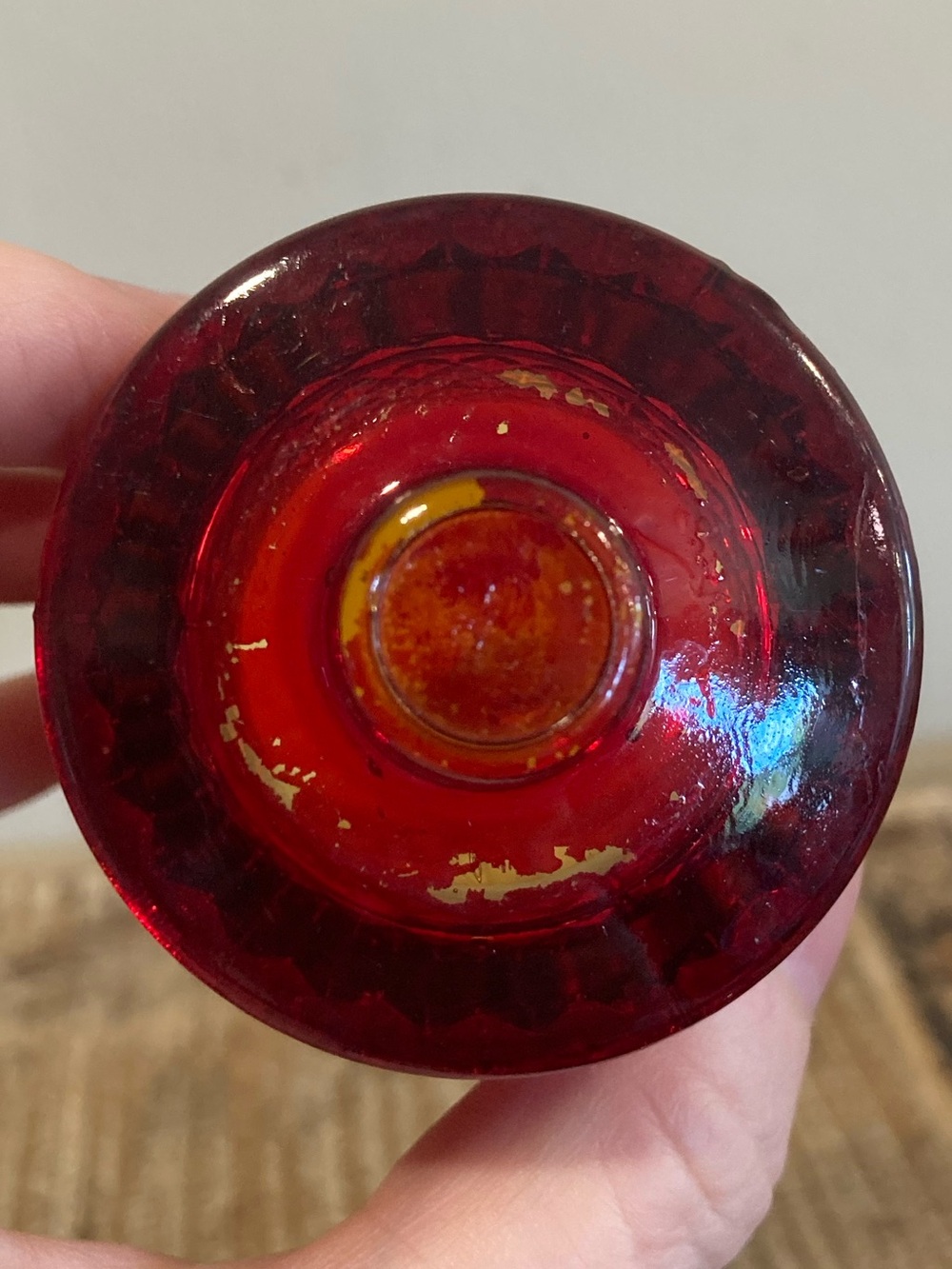 2 Pegged Glass Votive Holders Vintage Red Painted Diamond Pattern 70s-80s Decor - Picture 8 of 13